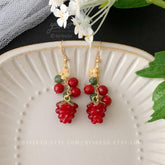 Cute raspberry earrings, red berry earrings, fruit earrings, summer earrings gift for her